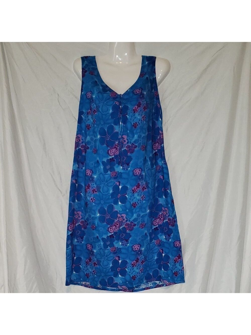 Vintage Ladies EXPRESSIONS Sleeveless Sheath Dress in Blue Floral - 16 - Picture 2 of 5